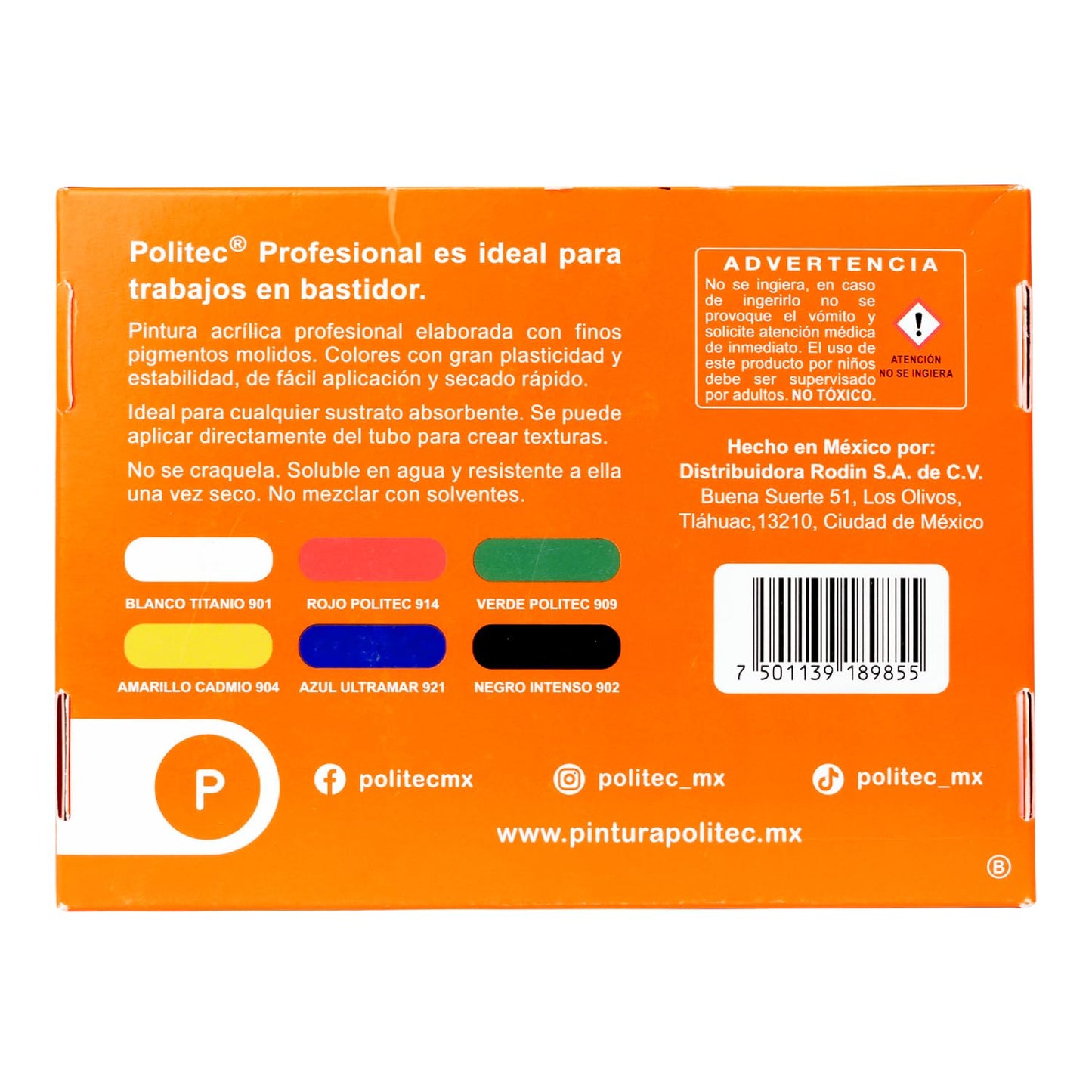 PINTURA ACRILICA POLITEC L-900 SET 6 COLORES 60ML 22269