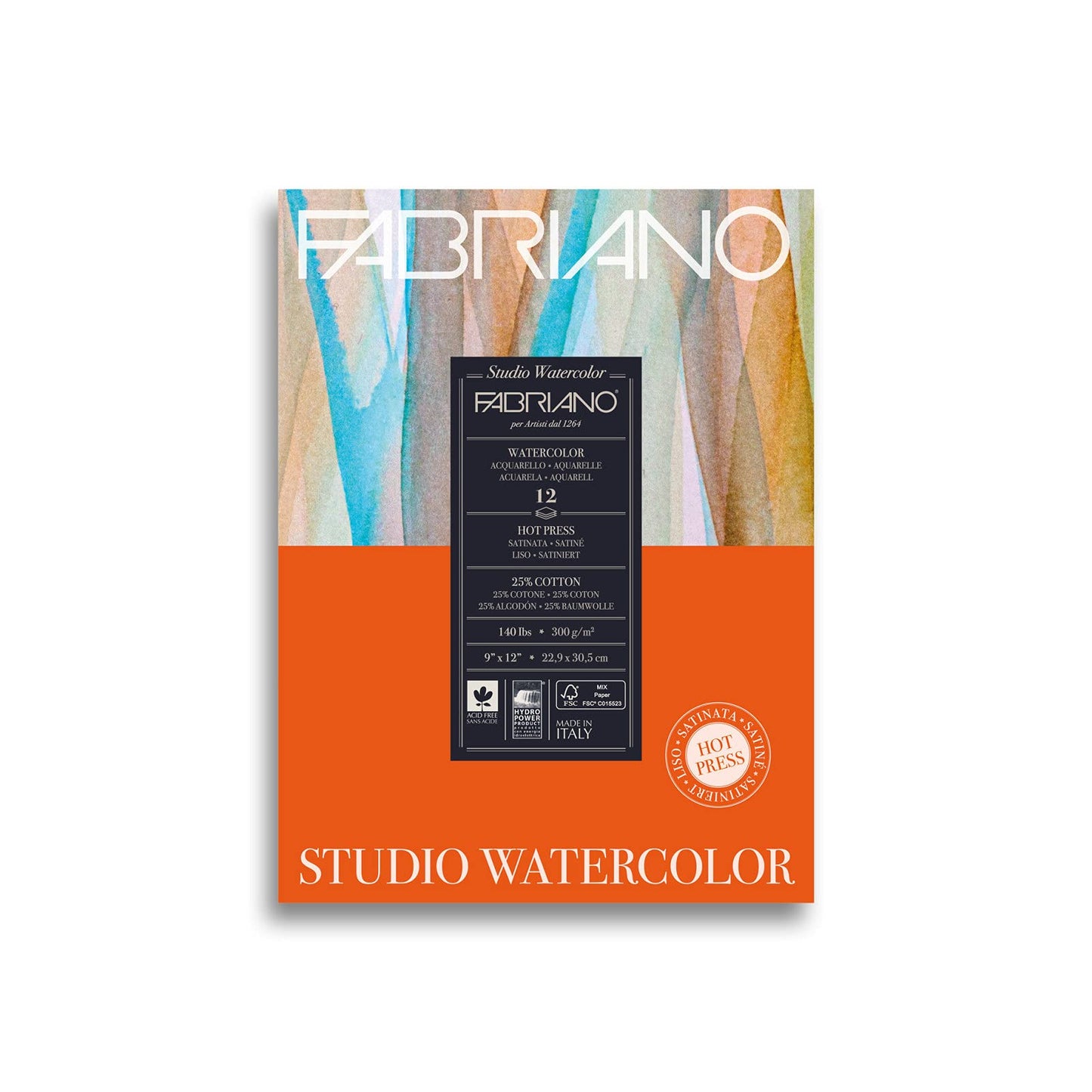 BLOCK FABRIANO WATERCOLOUR HOT PRESSED 12H 22.9x30.5CM G300 558041