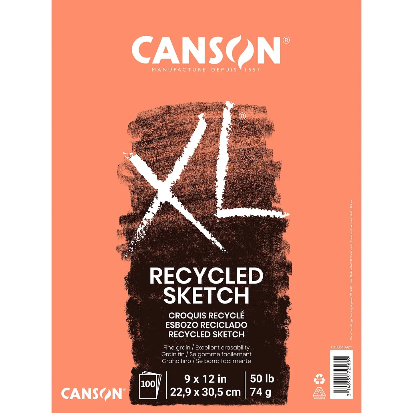 ALBUN CANSON XL SKETCH RECYCLED 100HJ 22.9X30.5 74GR 57513