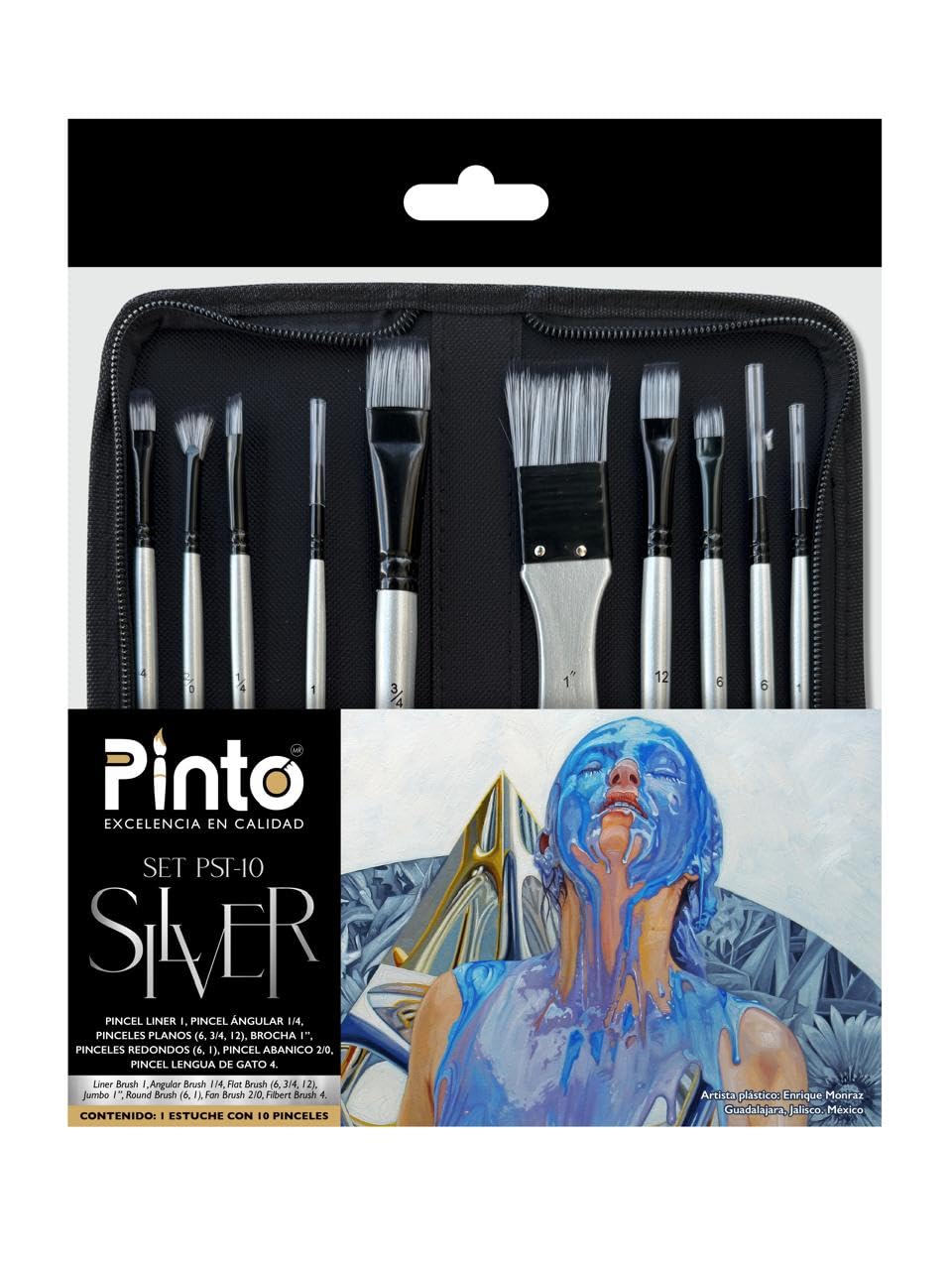PINCEL PINTO ESTUCHE PST-10 SILVER C10 PINCELES TAKLON 330032