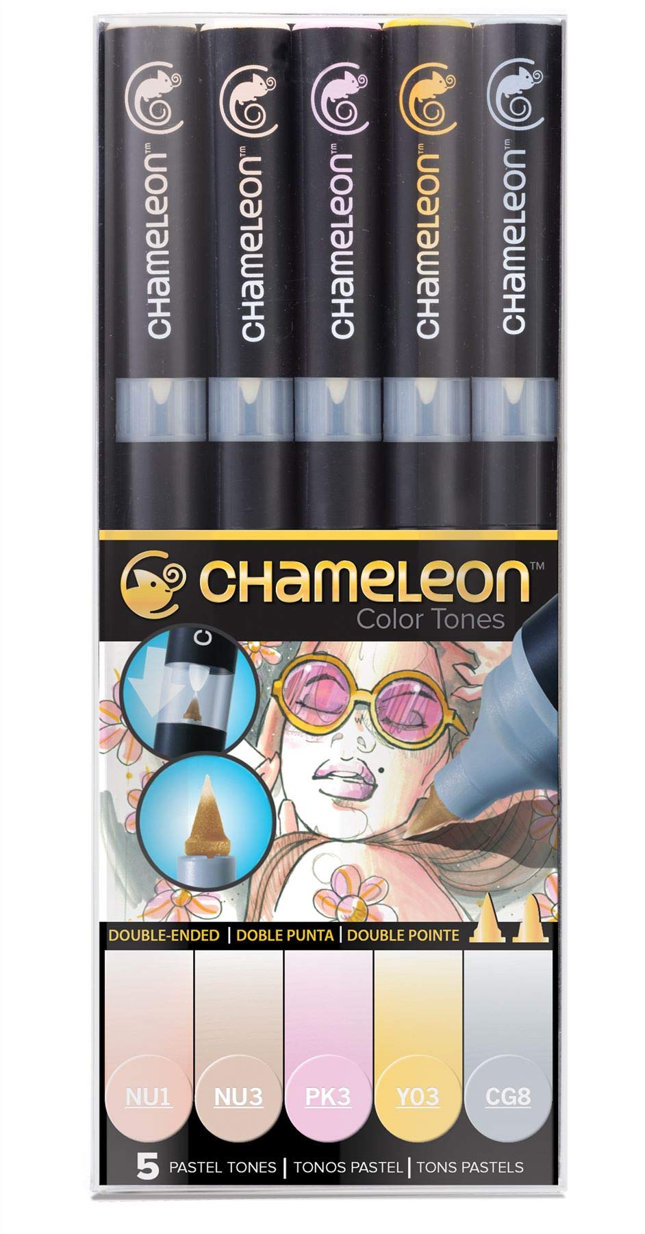 ROTULADORES CHAMELEON DOBLE PUNTA TONOS PASTEL X 5 PZ ECHCT0501