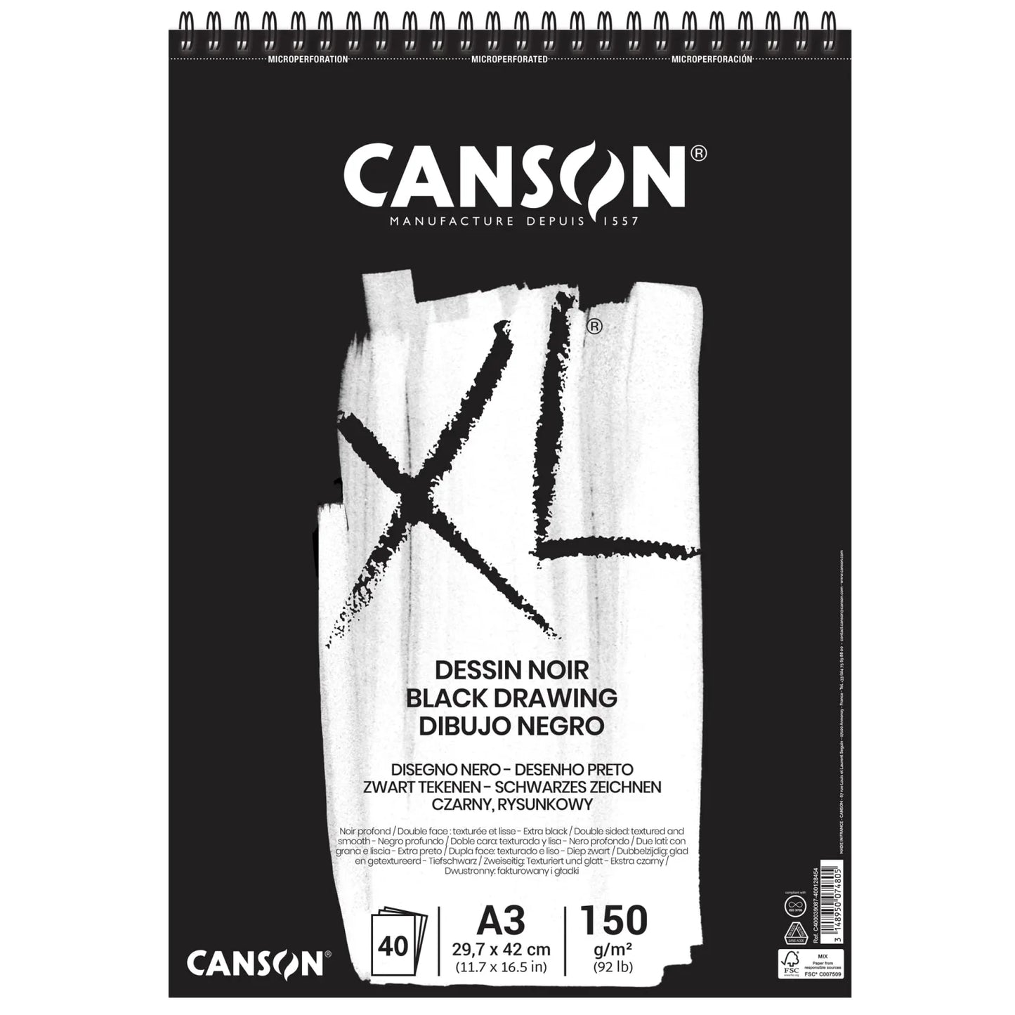 ALBUN CANSON XL DESSIN NOIR A3  29.7X42CM 150G 40HJ 62756