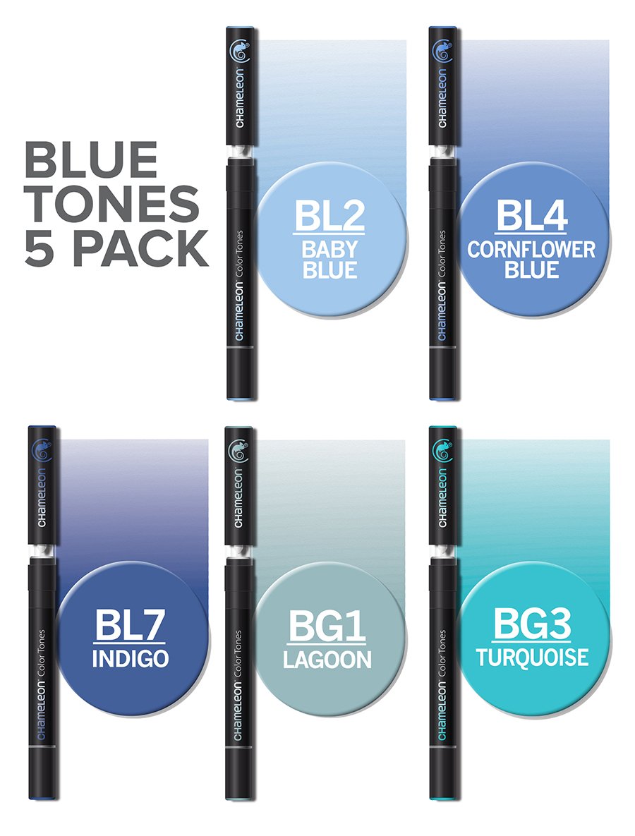 ROTULADORES CHAMELEON DOBLE PUNTA TONOS AZULES X 5 PZ ECHCT0513
