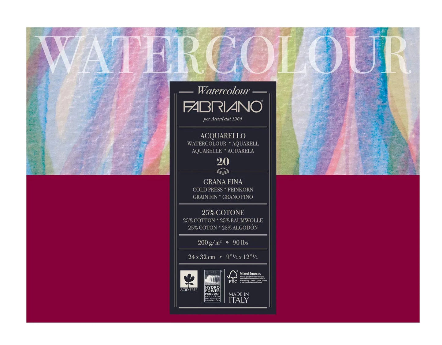 BLOCK FABRIANO WATERCOLOUR COLD PRESSED 20HJ 24X32CM G300 558232