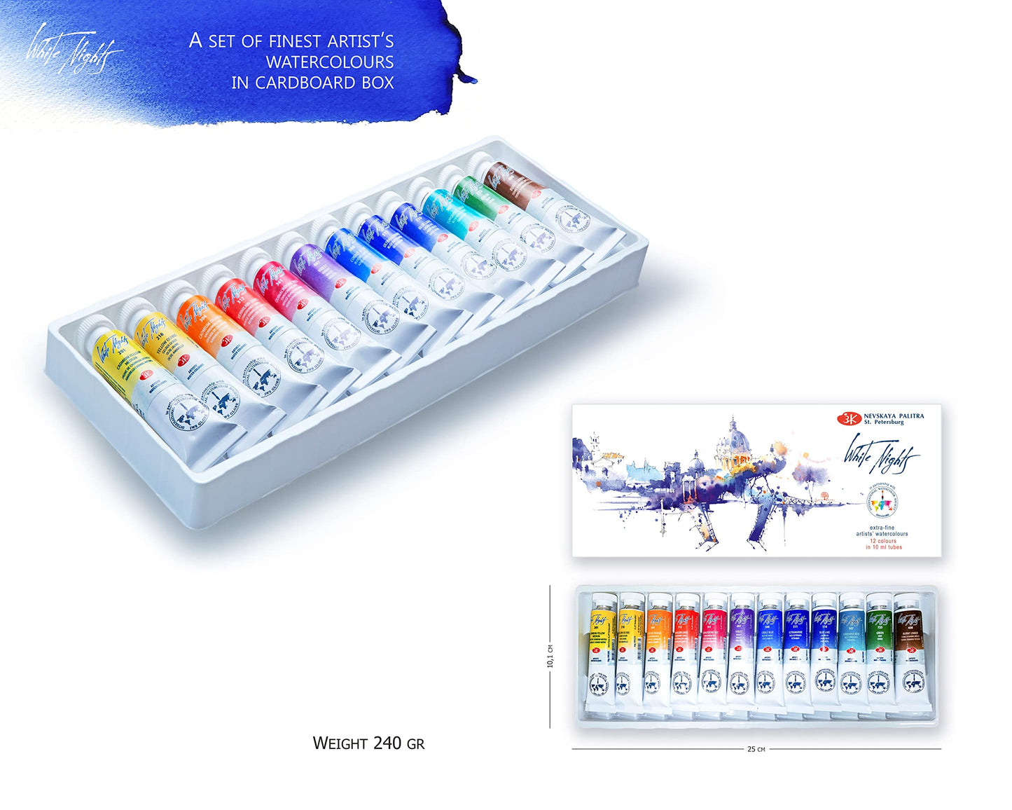 ACUARELAS WHITE NIGHT EDIC. IWS 12 TUBOS DE 10 ML EN CAJA DE CARTÓN 350011