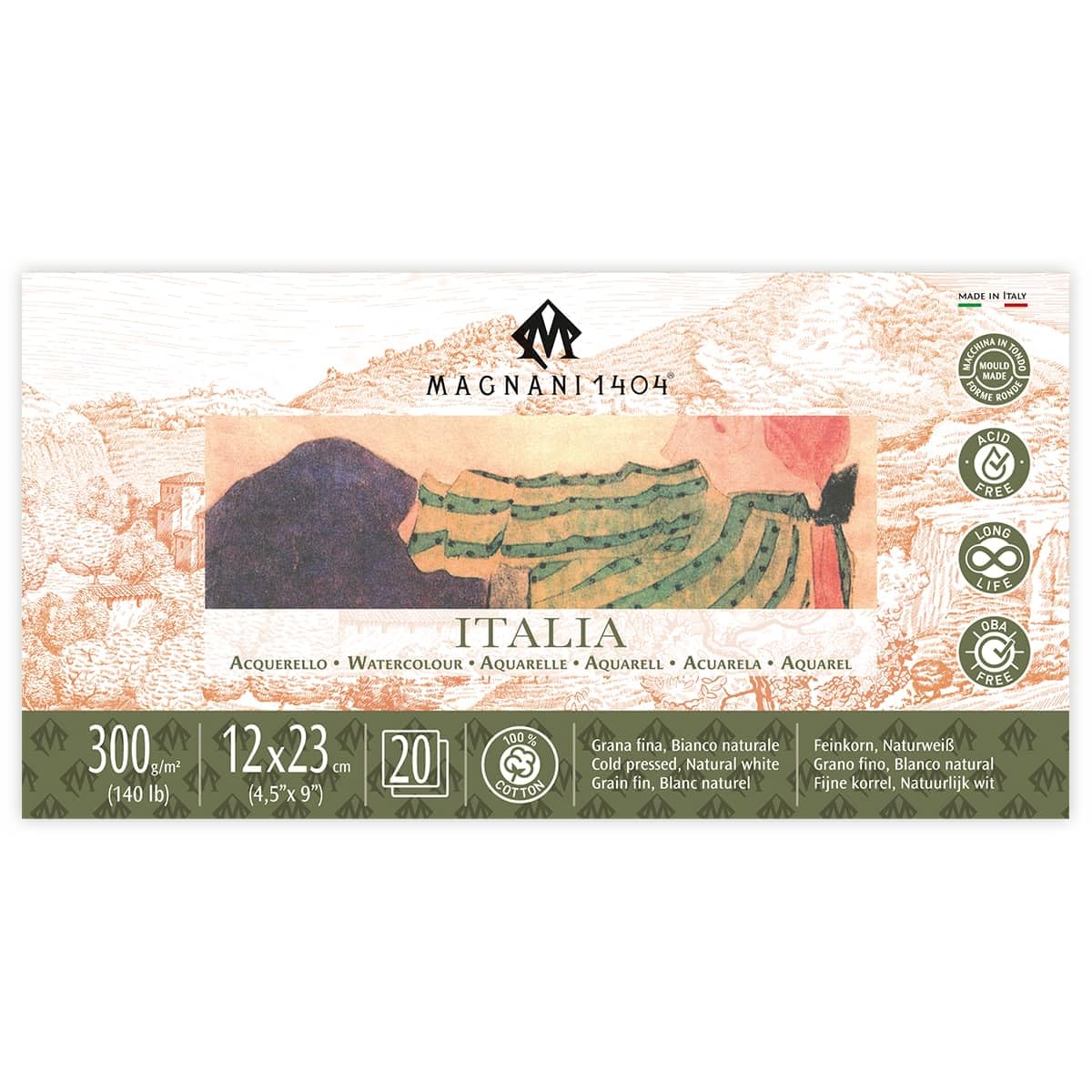 BLOCK MAGNANI ACUARELA ITALIA CP 12X23CM 300G 20H 100% ALG. 571130