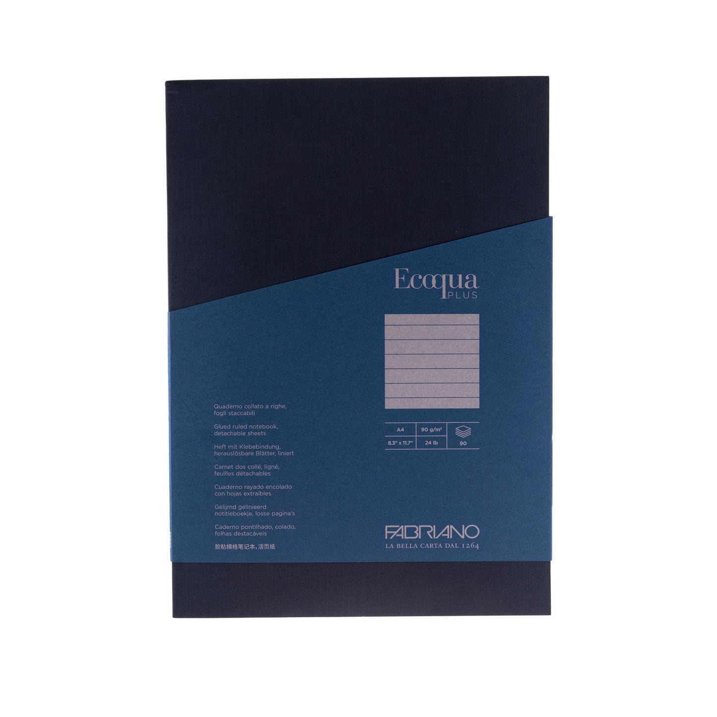 BLOCK FABRIANO ECOQUA PLUS GLUED A4 LINES DARK BLUE 90 HOJAS 90G 561504