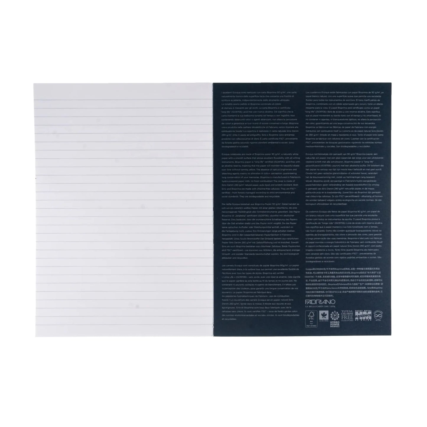 BLOCK FABRIANO ECOQUA PLUS GLUED A5 LINES DARK BLUE 90 HOJAS 90G 561404