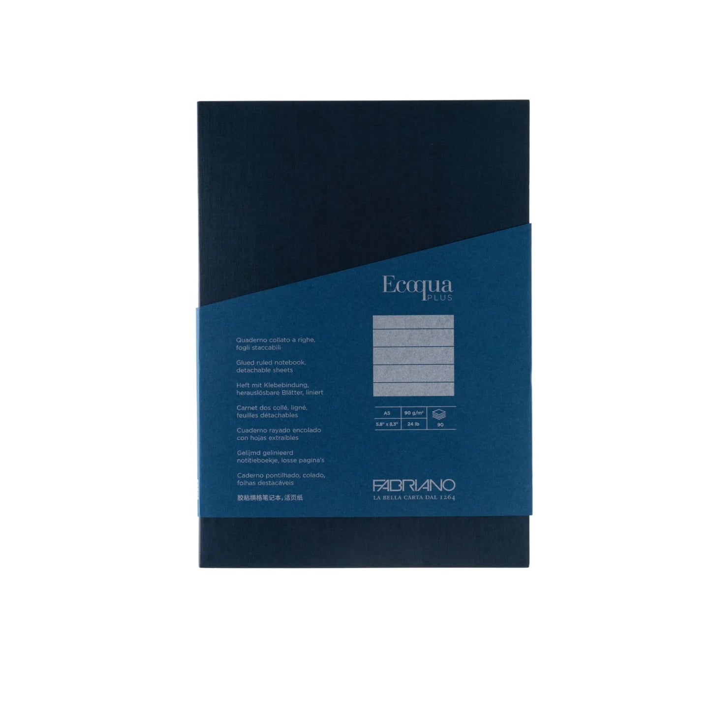 BLOCK FABRIANO ECOQUA PLUS GLUED A5 LINES DARK BLUE 90 HOJAS 90G 561404