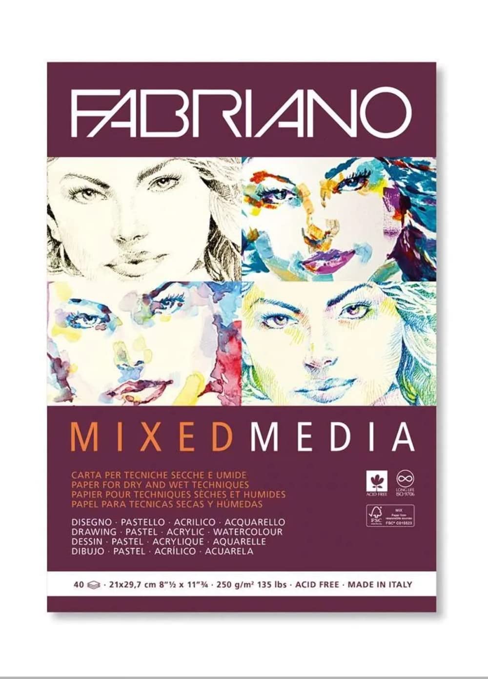 BLOCK FABRIANO MIXED MEDIA 40H 14.8X21CM G250 559502