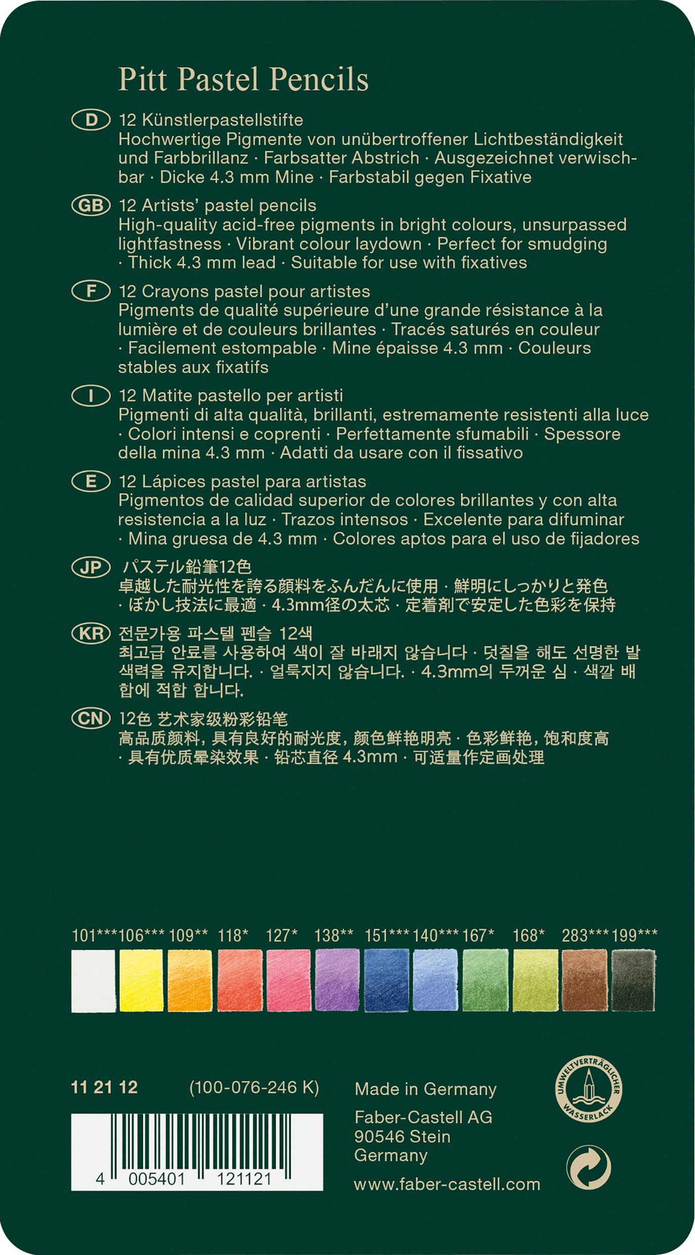 LAPIZ COLORES FC PITT PASTEL X 12 112112